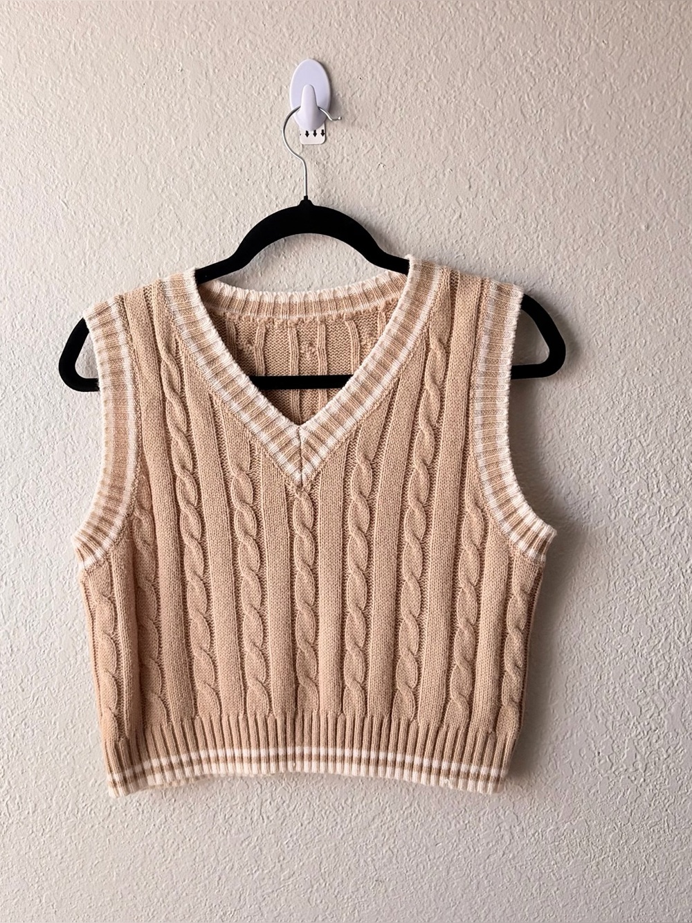 Shein woman’s cable Knit V-Neck Sleeveless Sweater Vest in Cream size S